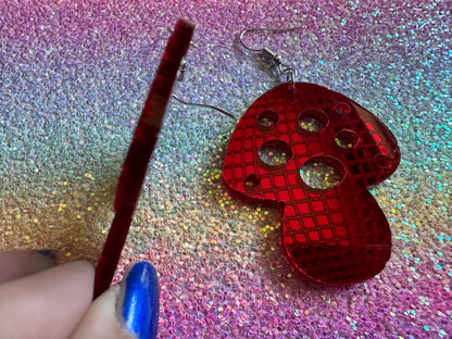 Amanita Mushroom Earrings: Mirrored Laser Cut Acrylic Disco Mushrooms, Shroom, Retro, Party, Celebrate, Mycology, Gifts for Her/Him/Them