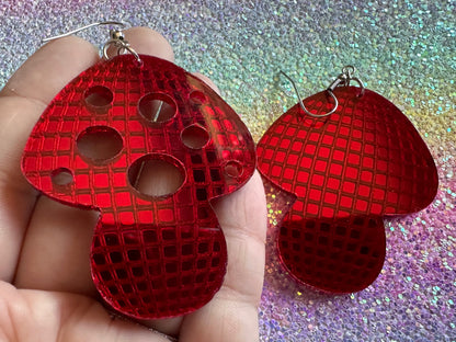 Amanita Mushroom Earrings: Mirrored Laser Cut Acrylic Disco Mushrooms, Shroom, Retro, Party, Celebrate, Mycology, Gifts for Her/Him/Them