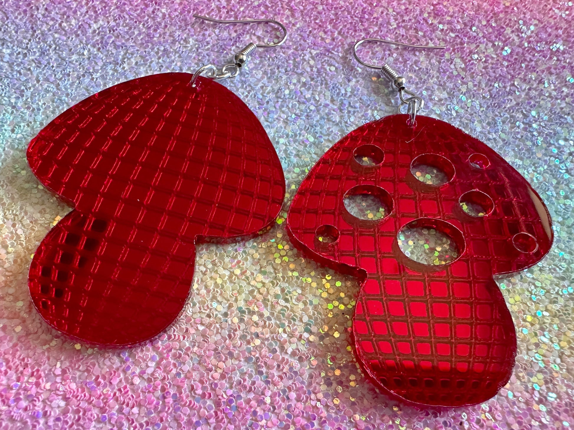 Amanita Mushroom Earrings: Mirrored Laser Cut Acrylic Disco Mushrooms, Shroom, Retro, Party, Celebrate, Mycology, Gifts for Her/Him/Them