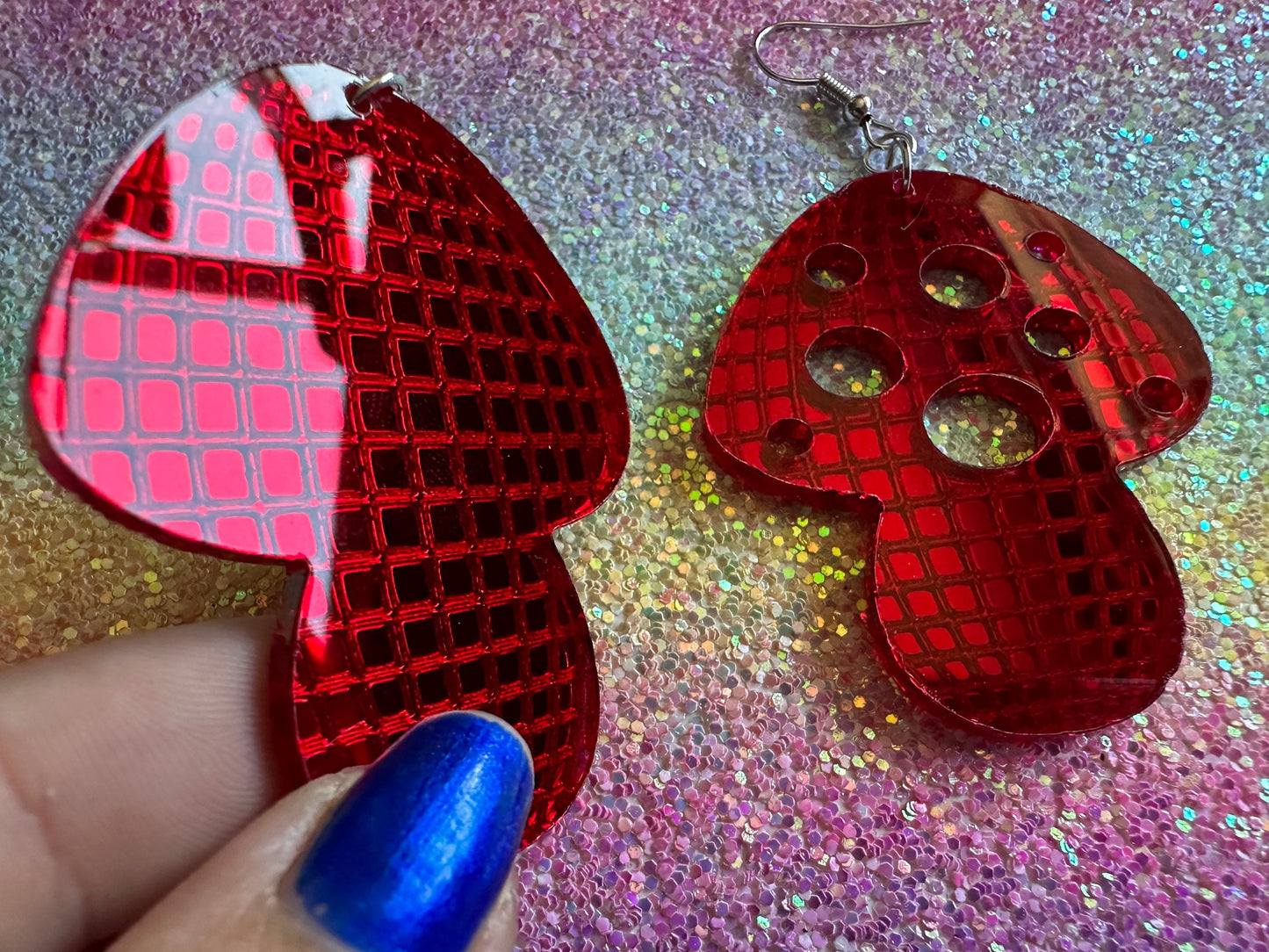 Amanita Mushroom Earrings: Mirrored Laser Cut Acrylic Disco Mushrooms, Shroom, Retro, Party, Celebrate, Mycology, Gifts for Her/Him/Them
