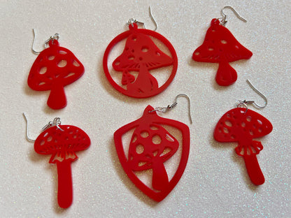 Amanita Mushroom Earrings: Mushies, Mycology, Psychedelic Mushroom Jewelry, Laser Cut Acrylic, Best Gift for Her/Him/Them