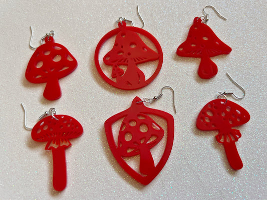 Amanita Mushroom Earrings: Mushies, Mycology, Psychedelic Mushroom Jewelry, Laser Cut Acrylic, Best Gift for Her/Him/Them