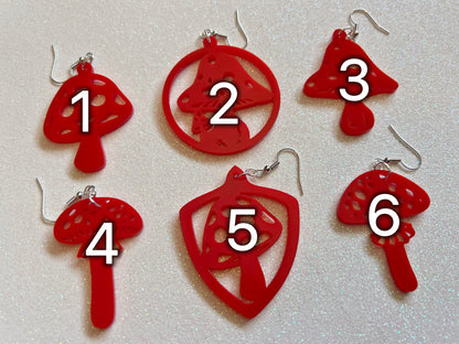 Amanita Mushroom Earrings: Mushies, Mycology, Psychedelic Mushroom Jewelry, Laser Cut Acrylic, Best Gift for Her/Him/Them