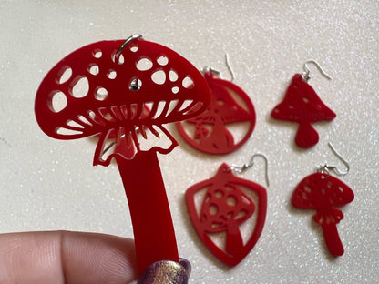 Amanita Mushroom Earrings: Mushies, Mycology, Psychedelic Mushroom Jewelry, Laser Cut Acrylic, Best Gift for Her/Him/Them