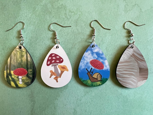 Amanita Mushroom Earrings: Mycology, Chanterelle, Bolete, Morel, Snail Earrings, Mushroom Jewelry, Sublimated, Best Gifts for Her/Him/Them