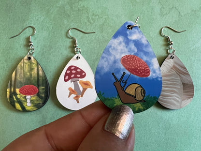 Amanita Mushroom Earrings: Mycology, Chanterelle, Bolete, Morel, Snail Earrings, Mushroom Jewelry, Sublimated, Best Gifts for Her/Him/Them