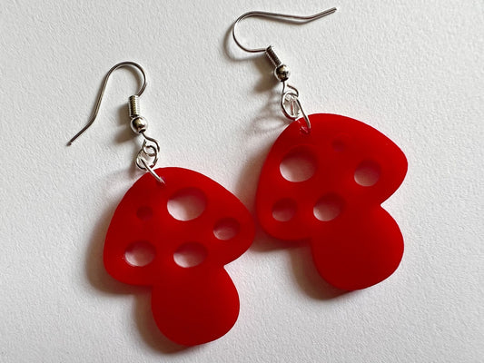 Amanita Mushroom Earrings: Mycology, Foraging, Laser Cut Acrylic Mushroom Jewelry, Plants, Whimsical, Fairy, Best Gifts for Her/Him/Them