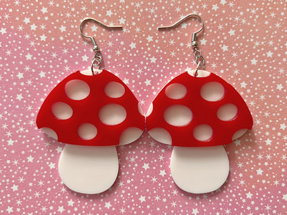 Amanita Mushroom Earrings: Mycology, Foraging, Laser Cut Acrylic Mushroom Jewelry, Plants, Whimsical, Fairy, Best Gifts for Her/Him/Them