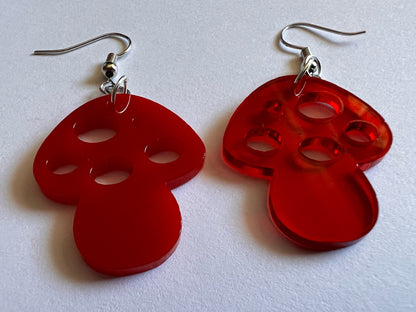 Amanita Mushroom Earrings: Mycology, Foraging, Laser Cut Acrylic Mushroom Jewelry, Plants, Whimsical, Fairy, Best Gifts for Her/Him/Them