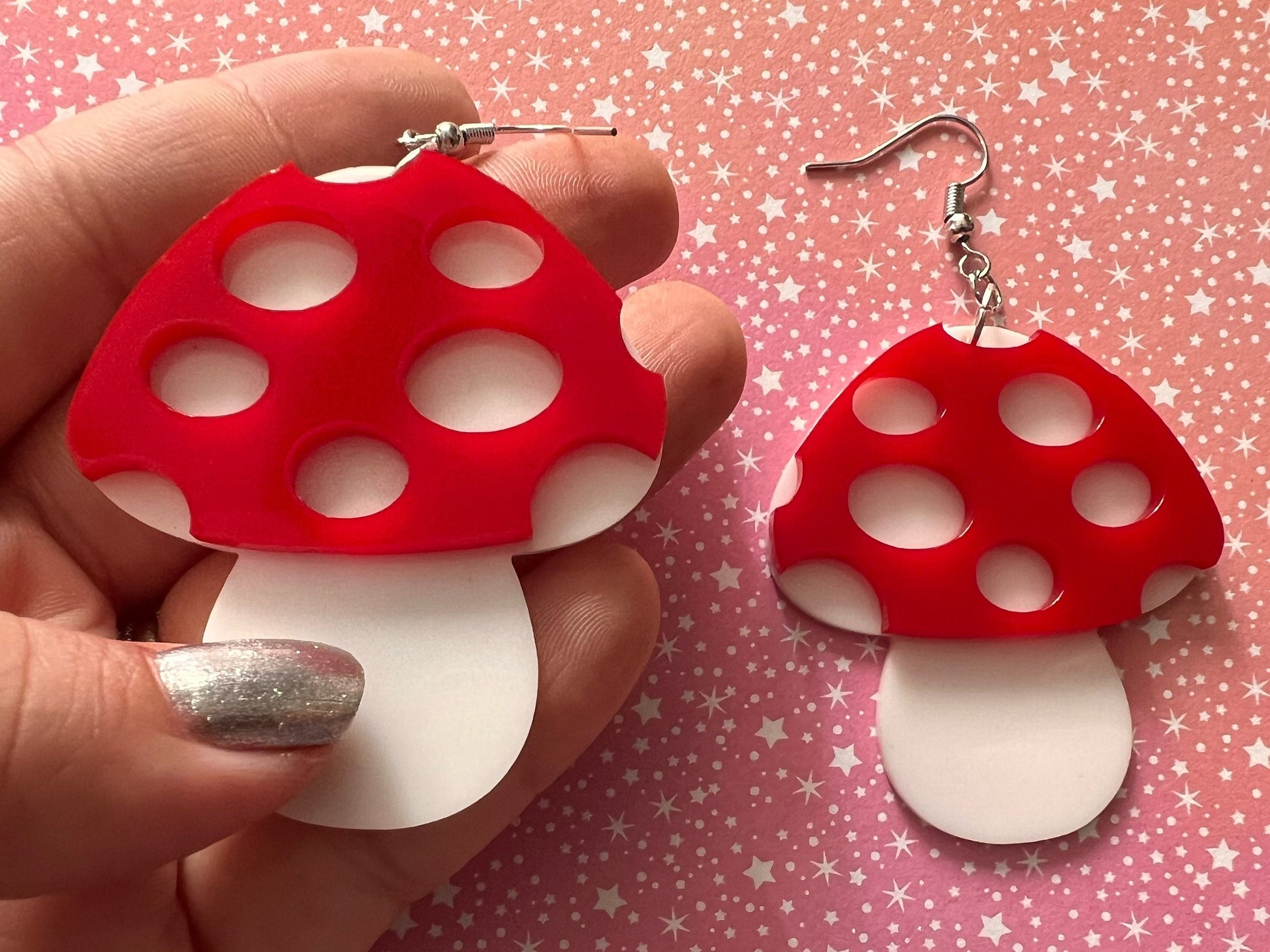 Amanita Mushroom Earrings: Mycology, Foraging, Laser Cut Acrylic Mushroom Jewelry, Plants, Whimsical, Fairy, Best Gifts for Her/Him/Them