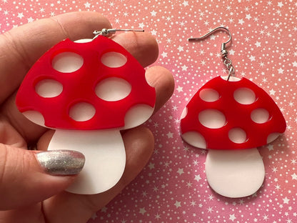 Amanita Mushroom Earrings: Mycology, Foraging, Laser Cut Acrylic Mushroom Jewelry, Plants, Whimsical, Fairy, Best Gifts for Her/Him/Them