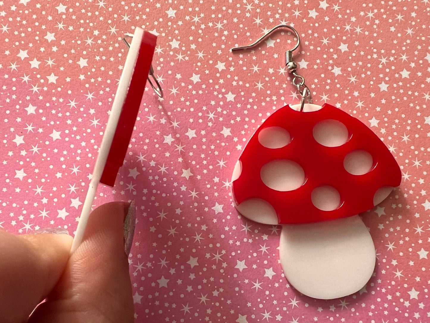 Amanita Mushroom Earrings: Mycology, Foraging, Laser Cut Acrylic Mushroom Jewelry, Plants, Whimsical, Fairy, Best Gifts for Her/Him/Them