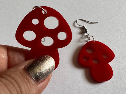 Amanita Mushroom Earrings: Mycology, Foraging, Laser Cut Acrylic Mushroom Jewelry, Plants, Whimsical, Fairy, Best Gifts for Her/Him/Them