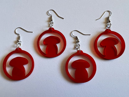 Amanita Mushroom Earrings: Mycology, Foraging, Laser Cut Acrylic Mushroom Jewelry, Plants, Whimsical, Fairy, Best Gifts for Her/Him/Them