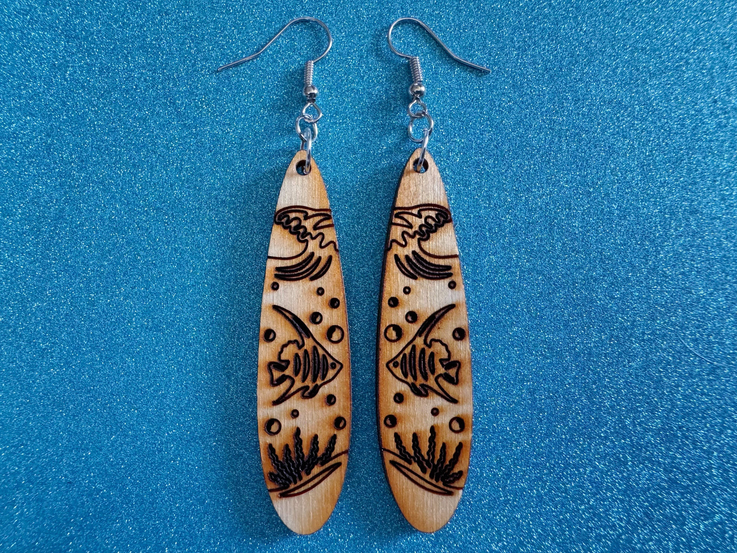 Angel Fish Earrings: Laser Cut Wood Sea Creature, Waves, Ocean, Seaweed, Diving, Tropical Dive, Hawaii, Aquatic, Best Gifts for Her/Him/Them