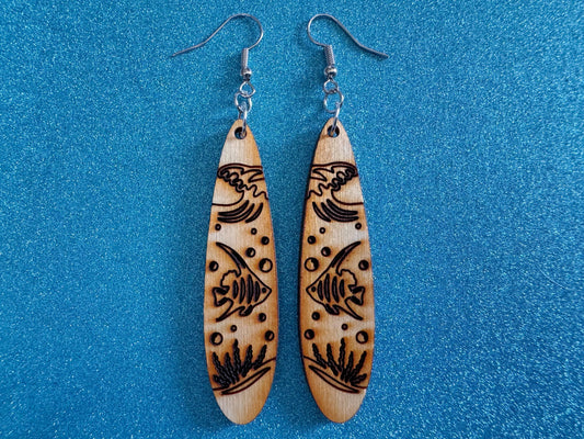 Angel Fish Earrings: Laser Cut Wood Sea Creature, Waves, Ocean, Seaweed, Diving, Tropical Dive, Hawaii, Aquatic, Best Gifts for Her/Him/Them
