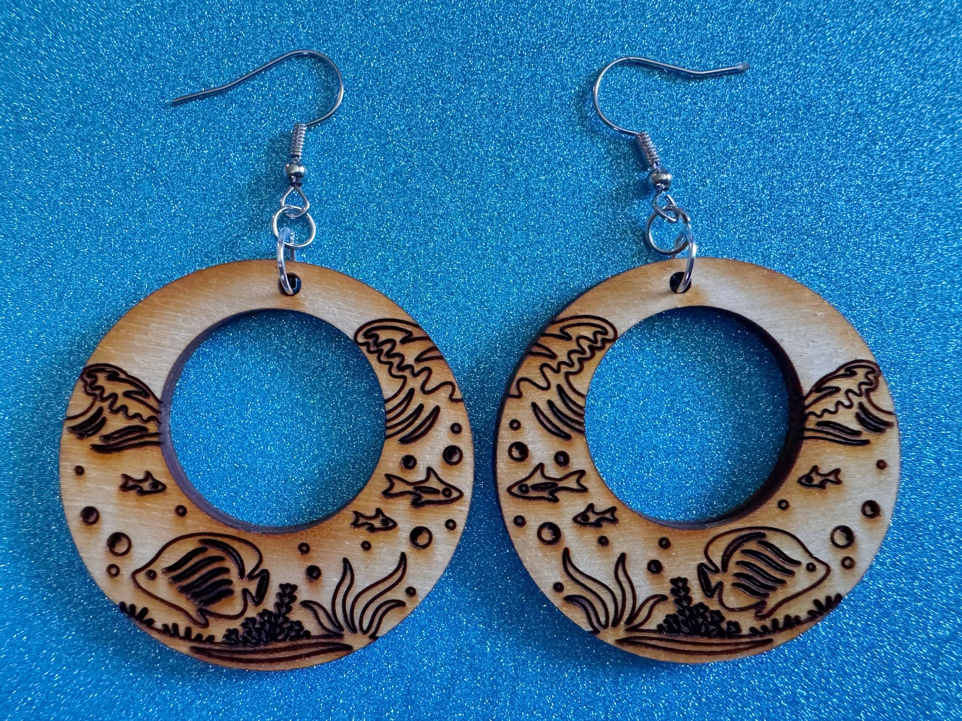 Angel Fish Earrings: Laser Cut Wood Sea Creature, Waves, Ocean, Seaweed, Diving, Tropical Dive, Hawaii, Aquatic, Best Gifts for Her/Him/Them