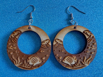 Angel Fish Earrings: Laser Cut Wood Sea Creature, Waves, Ocean, Seaweed, Diving, Tropical Dive, Hawaii, Aquatic, Best Gifts for Her/Him/Them