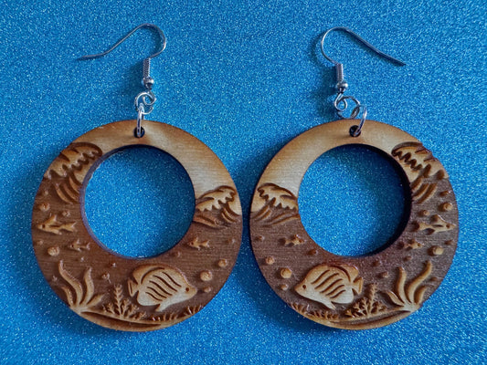 Angel Fish Earrings: Laser Cut Wood Sea Creature, Waves, Ocean, Seaweed, Diving, Tropical Dive, Hawaii, Aquatic, Best Gifts for Her/Him/Them