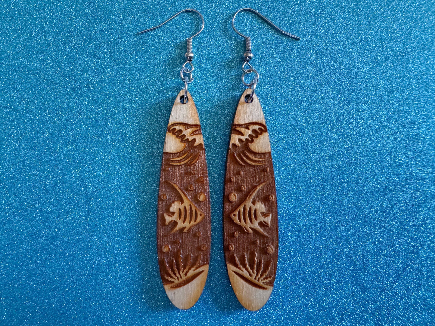 Angel Fish Earrings: Laser Cut Wood Sea Creature, Waves, Ocean, Seaweed, Diving, Tropical Dive, Hawaii, Aquatic, Best Gifts for Her/Him/Them