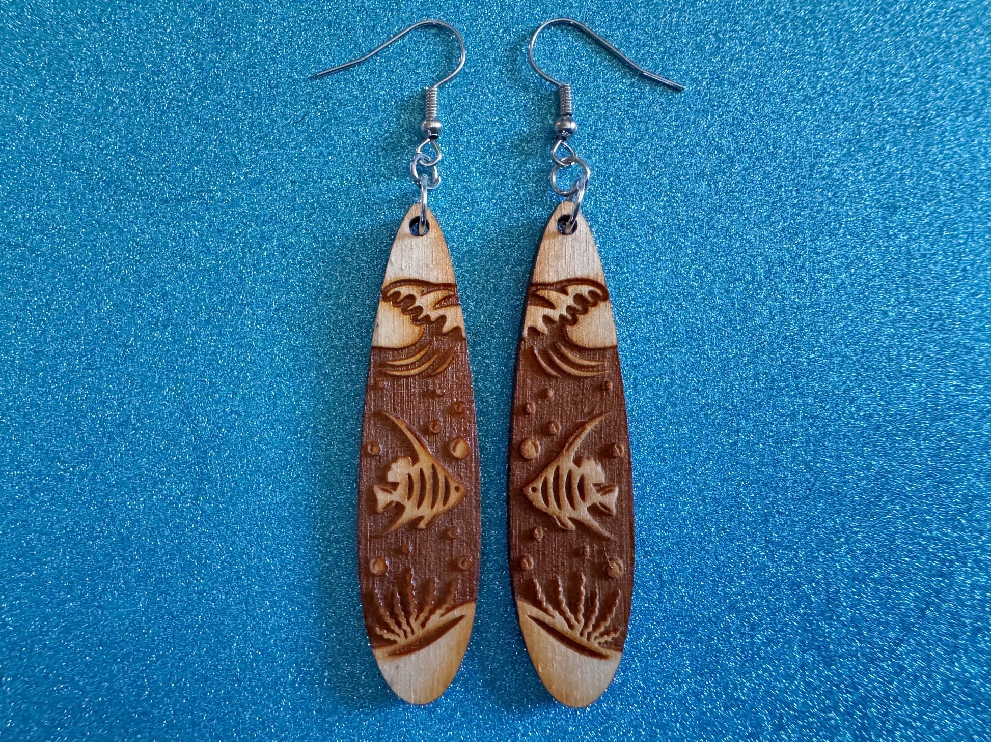 Angel Fish Earrings: Laser Cut Wood Sea Creature, Waves, Ocean, Seaweed, Diving, Tropical Dive, Hawaii, Aquatic, Best Gifts for Her/Him/Them