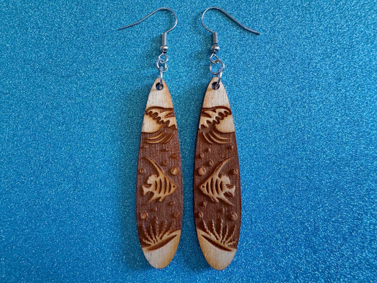 Angel Fish Earrings: Laser Cut Wood Sea Creature, Waves, Ocean, Seaweed, Diving, Tropical Dive, Hawaii, Aquatic, Best Gifts for Her/Him/Them