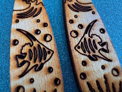 Angel Fish Earrings: Laser Cut Wood Sea Creature, Waves, Ocean, Seaweed, Diving, Tropical Dive, Hawaii, Aquatic, Best Gifts for Her/Him/Them