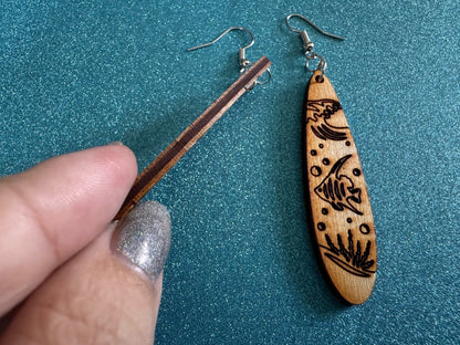 Angel Fish Earrings: Laser Cut Wood Sea Creature, Waves, Ocean, Seaweed, Diving, Tropical Dive, Hawaii, Aquatic, Best Gifts for Her/Him/Them
