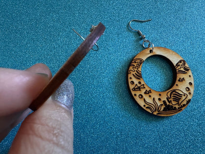 Angel Fish Earrings: Laser Cut Wood Sea Creature, Waves, Ocean, Seaweed, Diving, Tropical Dive, Hawaii, Aquatic, Best Gifts for Her/Him/Them