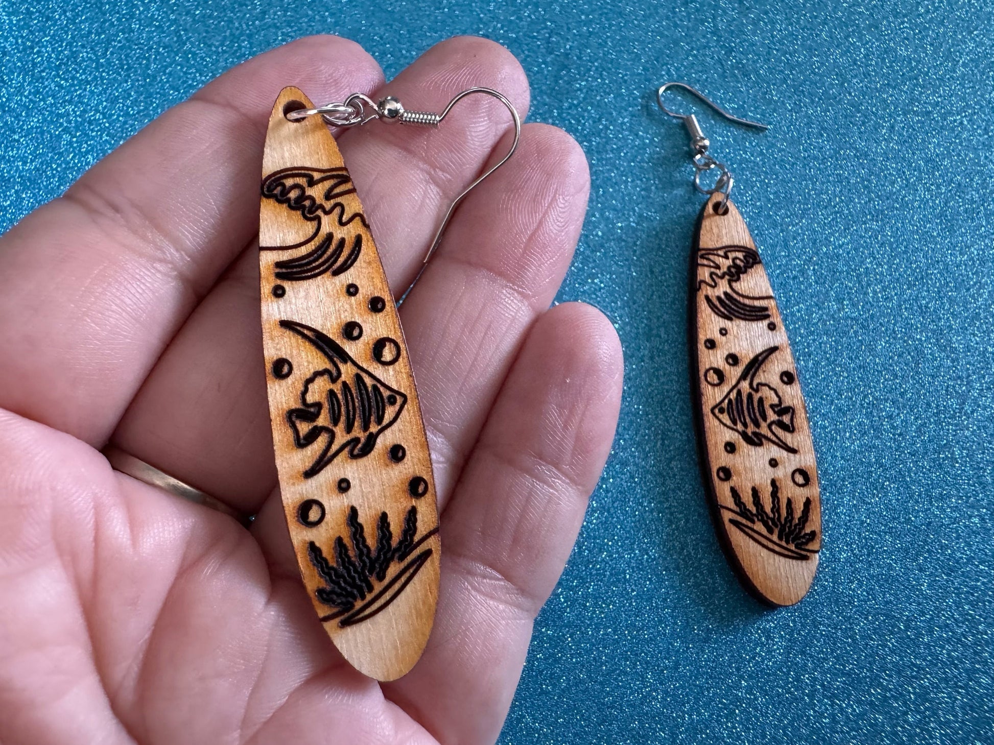 Angel Fish Earrings: Laser Cut Wood Sea Creature, Waves, Ocean, Seaweed, Diving, Tropical Dive, Hawaii, Aquatic, Best Gifts for Her/Him/Them