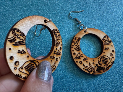 Angel Fish Earrings: Laser Cut Wood Sea Creature, Waves, Ocean, Seaweed, Diving, Tropical Dive, Hawaii, Aquatic, Best Gifts for Her/Him/Them