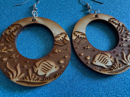 Angel Fish Earrings: Laser Cut Wood Sea Creature, Waves, Ocean, Seaweed, Diving, Tropical Dive, Hawaii, Aquatic, Best Gifts for Her/Him/Them