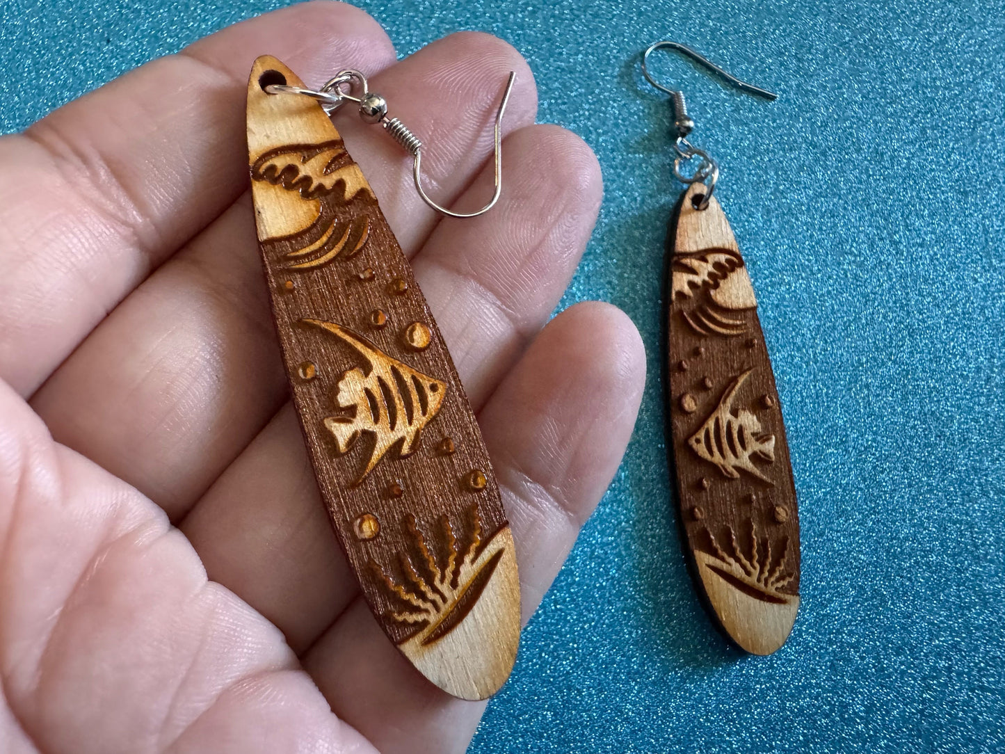 Angel Fish Earrings: Laser Cut Wood Sea Creature, Waves, Ocean, Seaweed, Diving, Tropical Dive, Hawaii, Aquatic, Best Gifts for Her/Him/Them