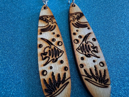 Angel Fish Earrings: Laser Cut Wood Sea Creature, Waves, Ocean, Seaweed, Diving, Tropical Dive, Hawaii, Aquatic, Best Gifts for Her/Him/Them