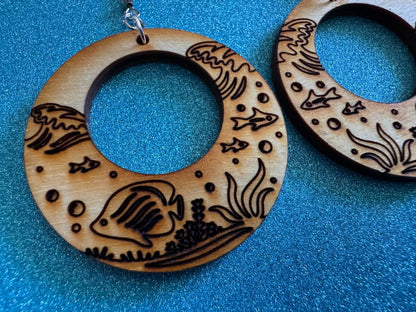 Angel Fish Earrings: Laser Cut Wood Sea Creature, Waves, Ocean, Seaweed, Diving, Tropical Dive, Hawaii, Aquatic, Best Gifts for Her/Him/Them