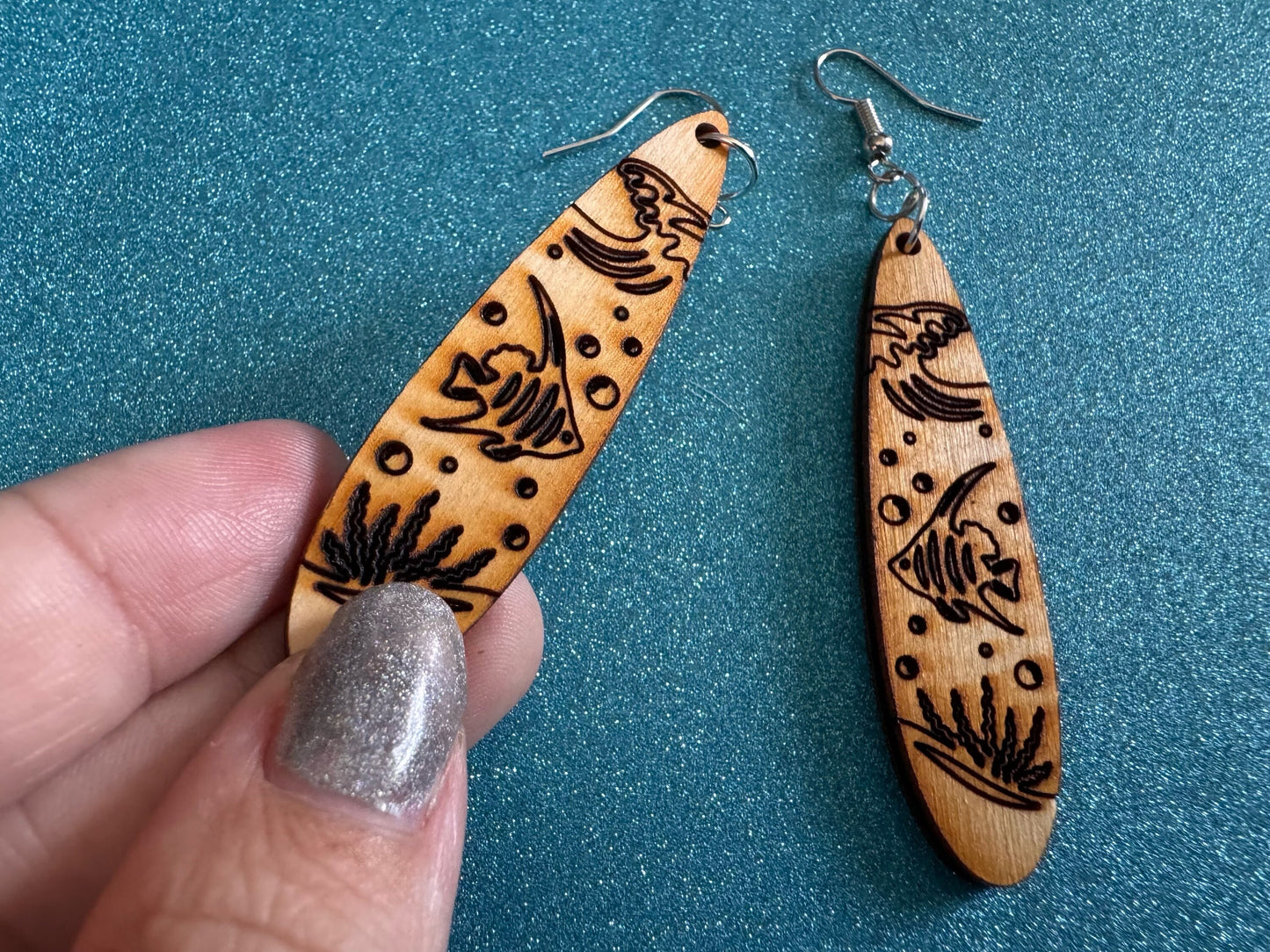 Angel Fish Earrings: Laser Cut Wood Sea Creature, Waves, Ocean, Seaweed, Diving, Tropical Dive, Hawaii, Aquatic, Best Gifts for Her/Him/Them