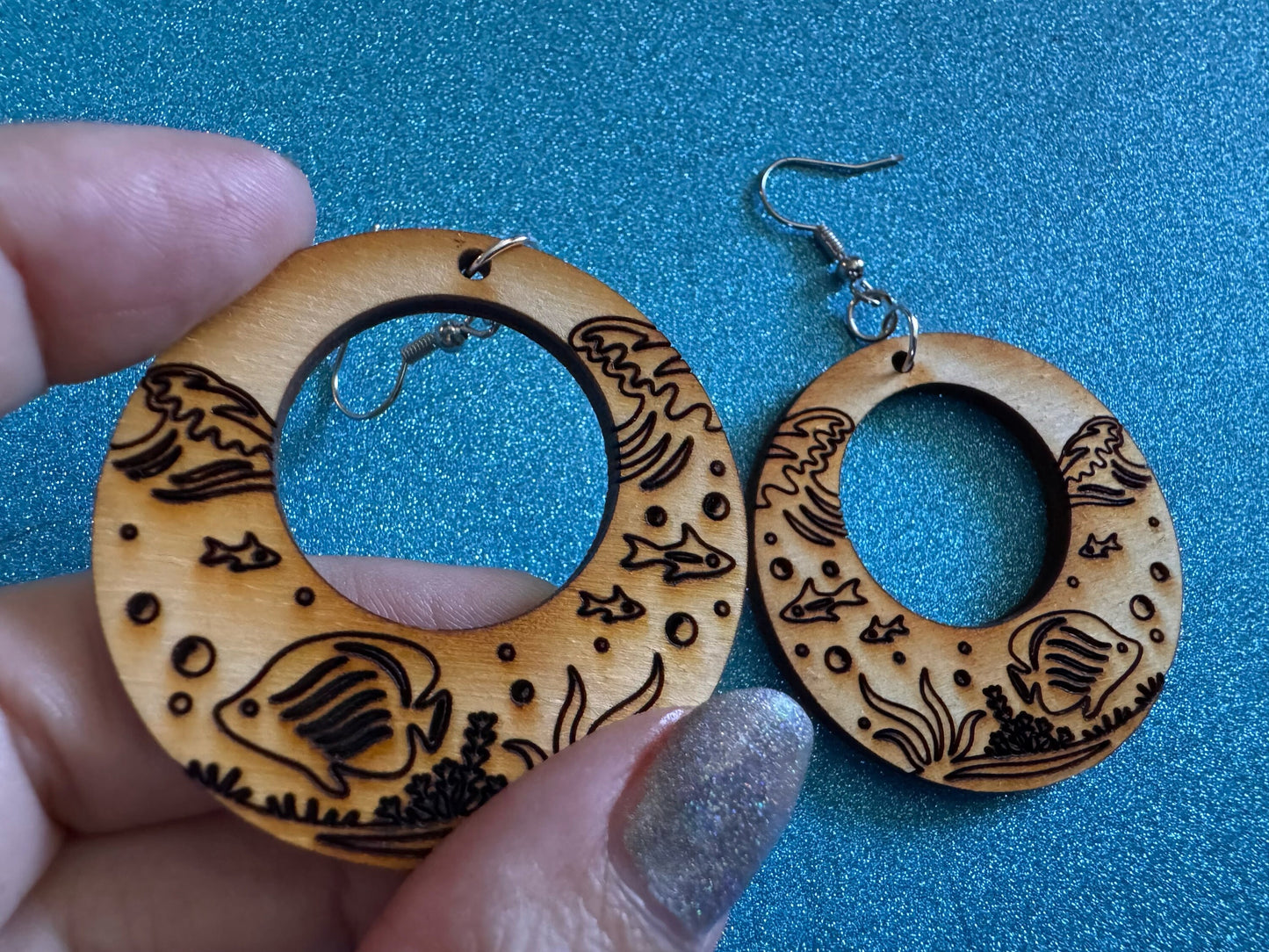 Angel Fish Earrings: Laser Cut Wood Sea Creature, Waves, Ocean, Seaweed, Diving, Tropical Dive, Hawaii, Aquatic, Best Gifts for Her/Him/Them