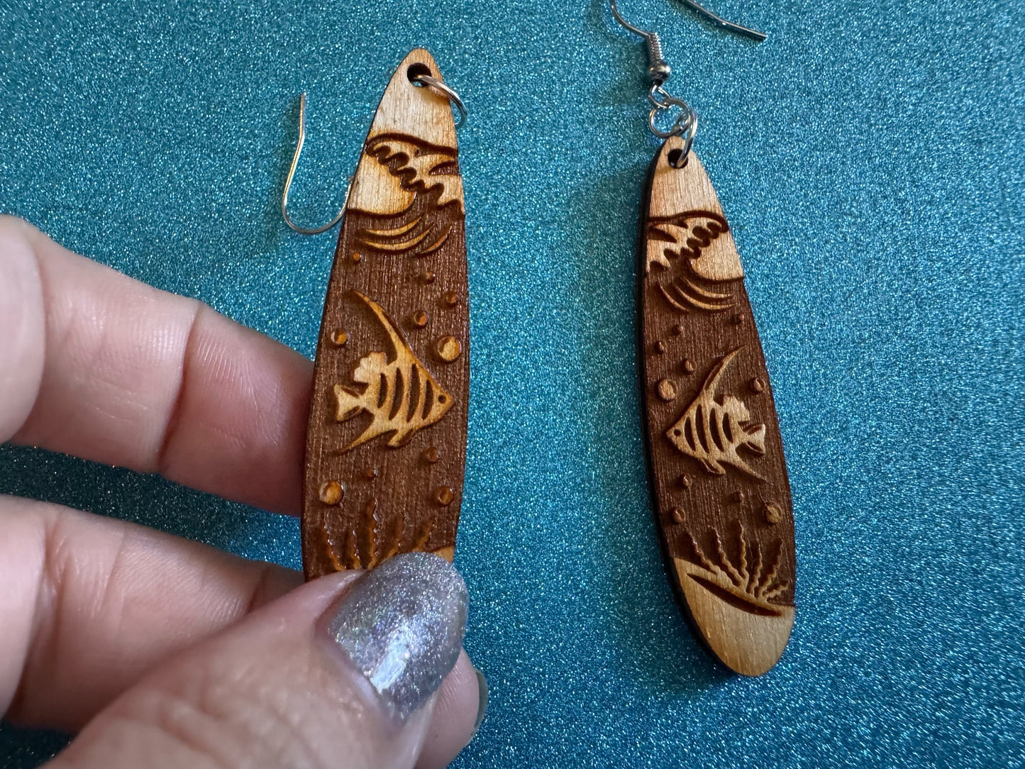 Angel Fish Earrings: Laser Cut Wood Sea Creature, Waves, Ocean, Seaweed, Diving, Tropical Dive, Hawaii, Aquatic, Best Gifts for Her/Him/Them