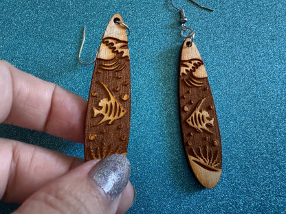 Angel Fish Earrings: Laser Cut Wood Sea Creature, Waves, Ocean, Seaweed, Diving, Tropical Dive, Hawaii, Aquatic, Best Gifts for Her/Him/Them