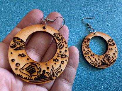 Angel Fish Earrings: Laser Cut Wood Sea Creature, Waves, Ocean, Seaweed, Diving, Tropical Dive, Hawaii, Aquatic, Best Gifts for Her/Him/Them
