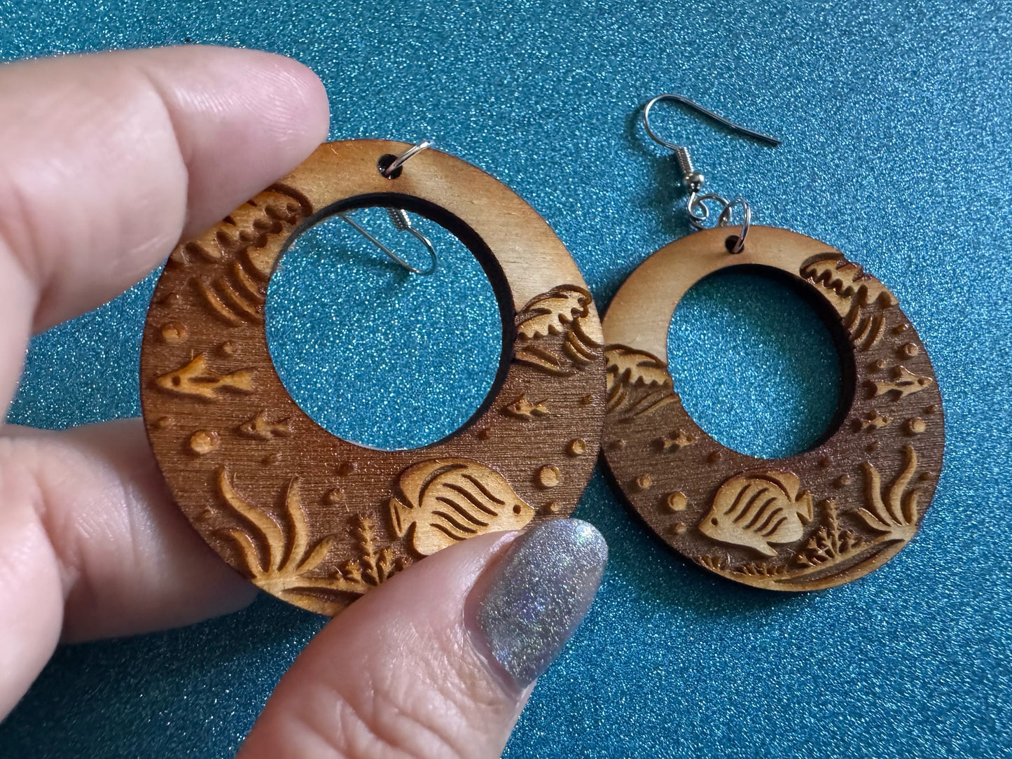 Angel Fish Earrings: Laser Cut Wood Sea Creature, Waves, Ocean, Seaweed, Diving, Tropical Dive, Hawaii, Aquatic, Best Gifts for Her/Him/Them