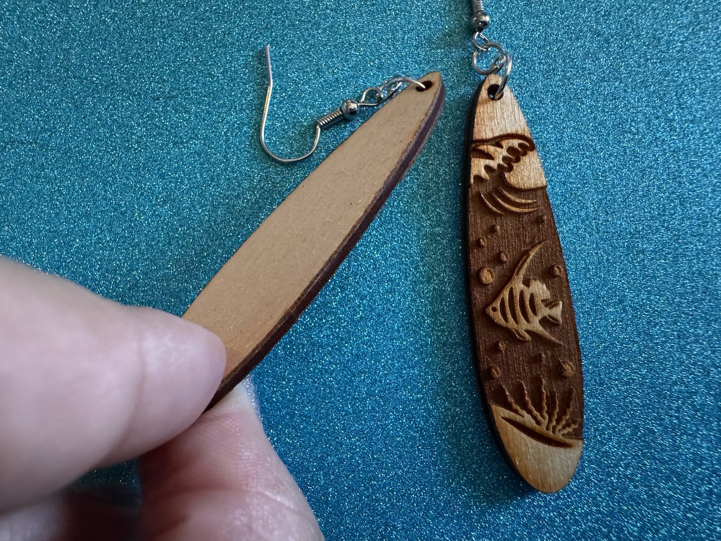 Angel Fish Earrings: Laser Cut Wood Sea Creature, Waves, Ocean, Seaweed, Diving, Tropical Dive, Hawaii, Aquatic, Best Gifts for Her/Him/Them