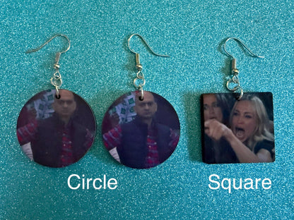 Angry Man with Hands on Hips Meme Earrings: Wooden Sublimated Meme Earrings, Angry Meme, Novelty, Pop Culture, Best Gifts for Her/Him/Them