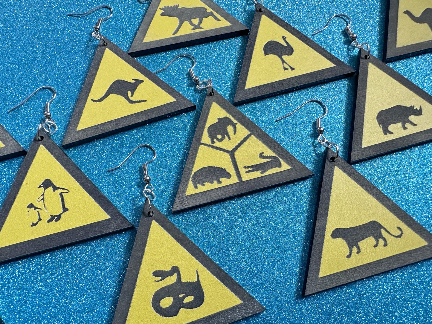 Animal Warning Sign Earrings: Laser Cut Acrylic Signs, Black & Yellow, Driving, Animal, Road Sign, Directions, Best Gifts for Her/Him/Them