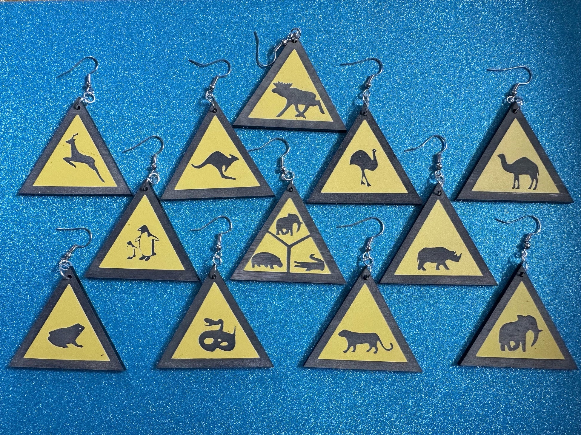 Animal Warning Sign Earrings: Laser Cut Acrylic Signs, Black & Yellow, Driving, Animal, Road Sign, Directions, Best Gifts for Her/Him/Them