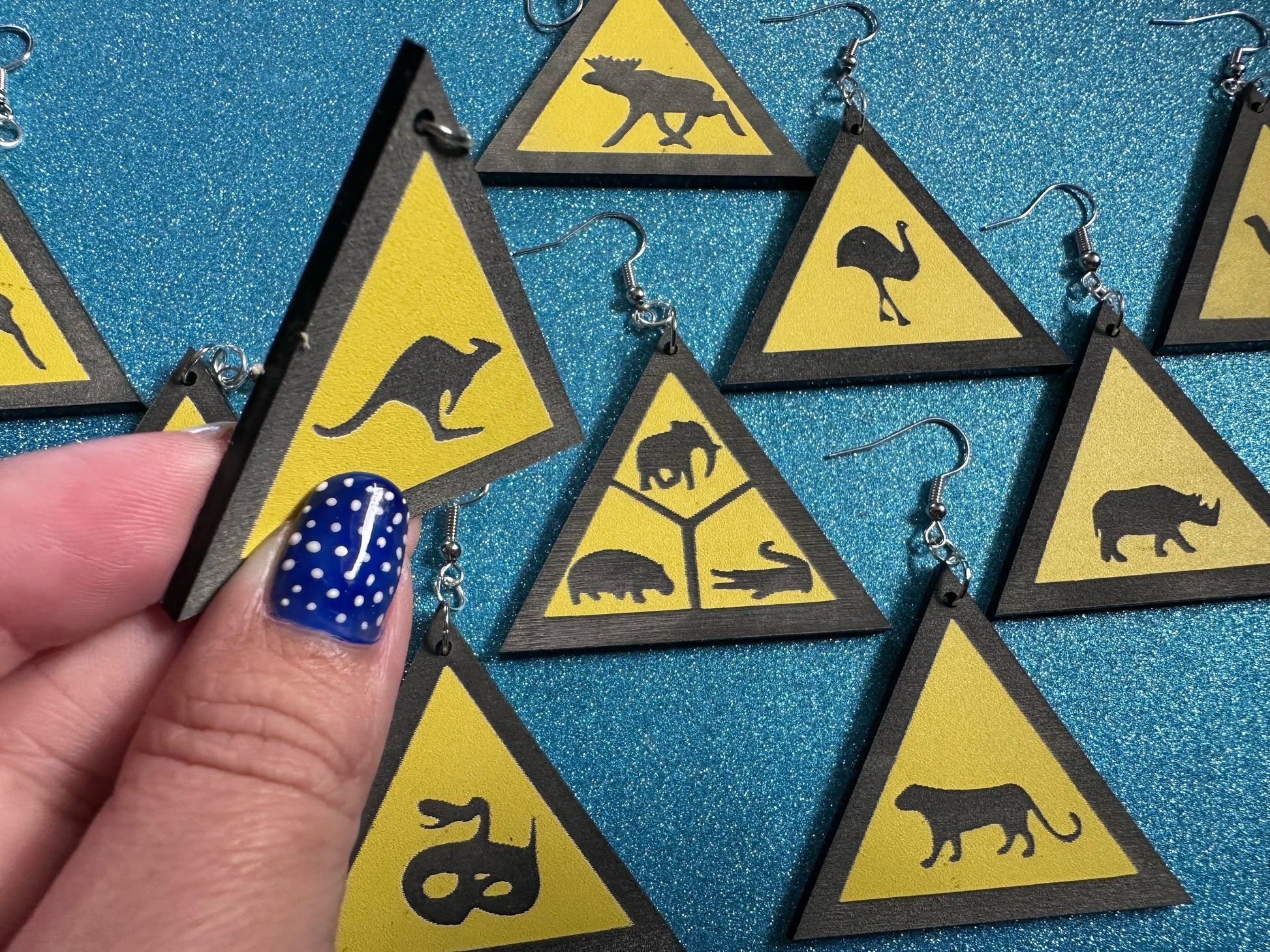Animal Warning Sign Earrings: Laser Cut Acrylic Signs, Black & Yellow, Driving, Animal, Road Sign, Directions, Best Gifts for Her/Him/Them