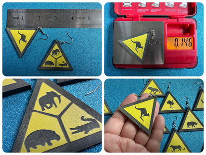 Animal Warning Sign Earrings: Laser Cut Acrylic Signs, Black & Yellow, Driving, Animal, Road Sign, Directions, Best Gifts for Her/Him/Them