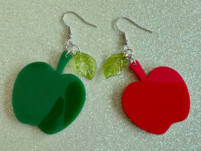 Apple Earrings: Laser Cut Acrylic Apples, Fruit, Fall, Food Earrings, Teacher Gift, Red Apples, Green Apples, Best Gifts for Her/Him/Them