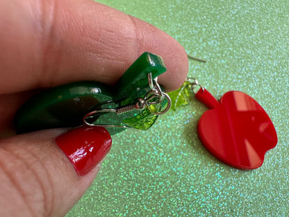 Apple Earrings: Laser Cut Acrylic Apples, Fruit, Fall, Food Earrings, Teacher Gift, Red Apples, Green Apples, Best Gifts for Her/Him/Them