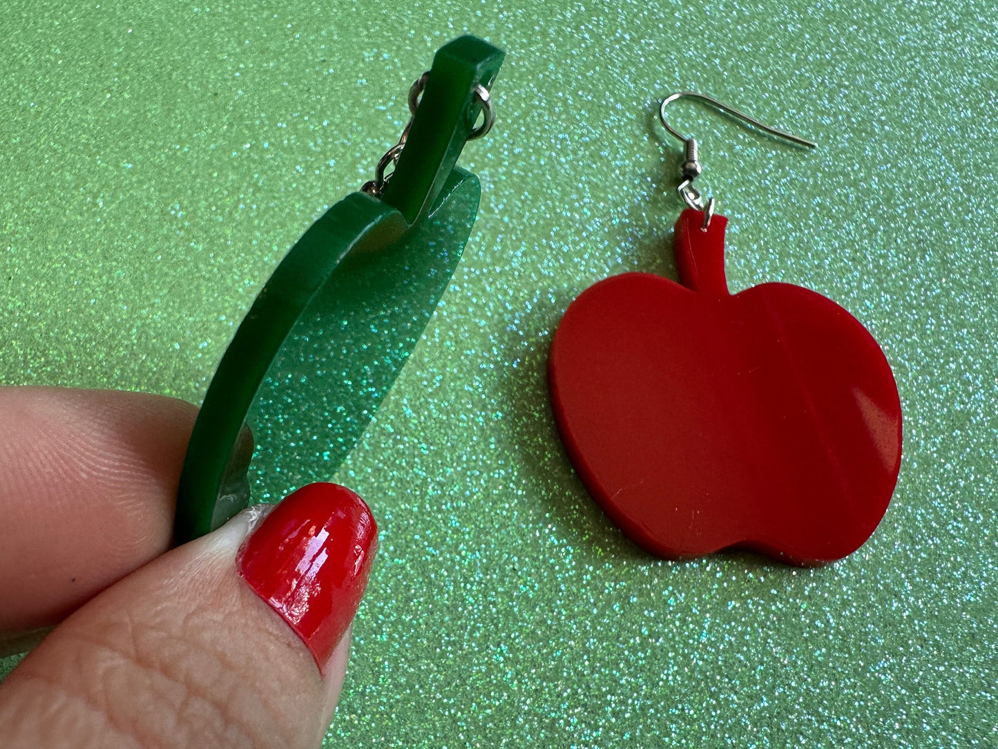 Apple Earrings: Laser Cut Acrylic Apples, Fruit, Fall, Food Earrings, Teacher Gift, Red Apples, Green Apples, Best Gifts for Her/Him/Them